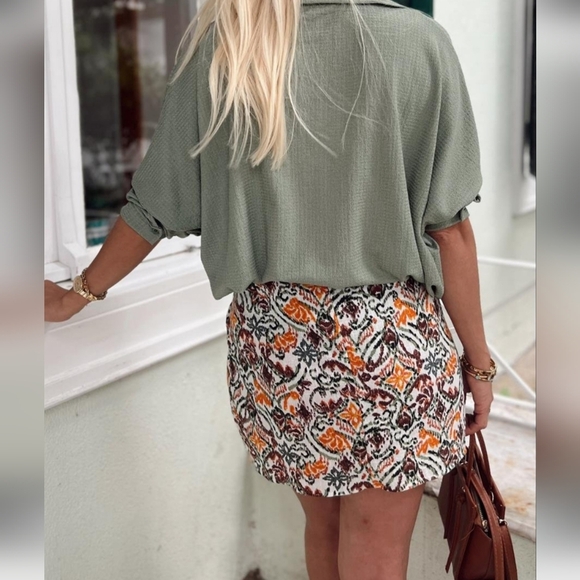 ZARA Textured Sarong Wrap Pareo Mini Skirt Printed Orange/white Multi. Size Med - Picture 4 of 12